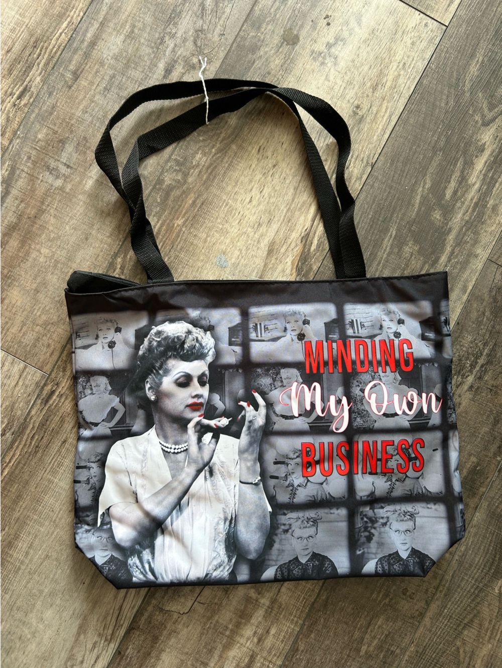 Lucy Minding My Own Business Black Graphic Tote Bag - Picture 2 of 2
